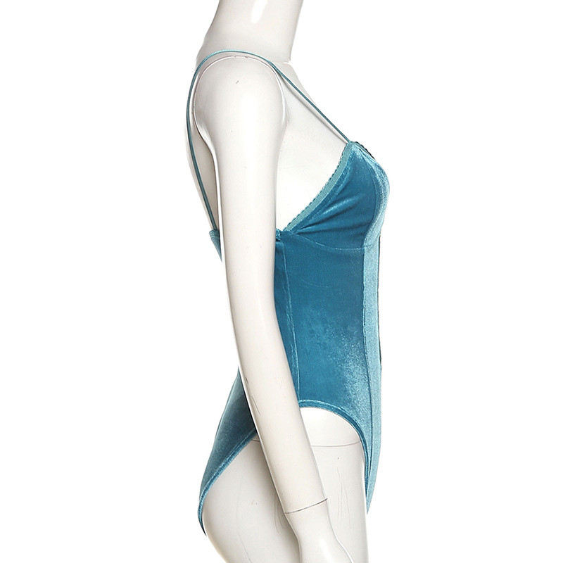 BKLD 2022 Νέα γυναικεία καλοκαιρινά μπλουζάκια μόδας αμάνικο κορμάκι, σέξι χαμηλού κοψίματος με λαιμόκοψη σε σχήμα V, με ανοιχτή πλάτη Λεπτό βελούδινο κορμάκι για πάρτι