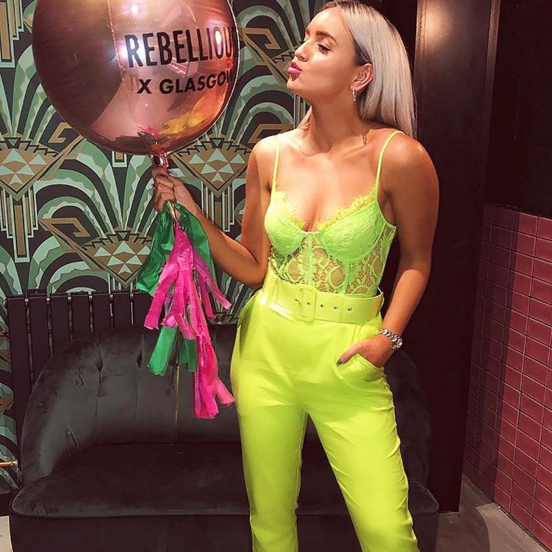 BKLD Body cu dantelă neon transparentă pentru femei, cu bretele spaghetti, cu decolteu în V, cu push-up, din plasă, pentru femei, din dantelă, noua vară 2019