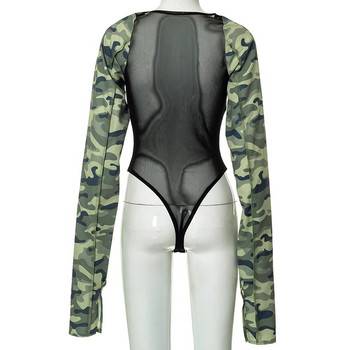 BKLD Дамско облекло Модни секси мрежести прозрачни камуфлажни дълъг ръкав пачуърк Streetwear Ежедневни бодита Целни части