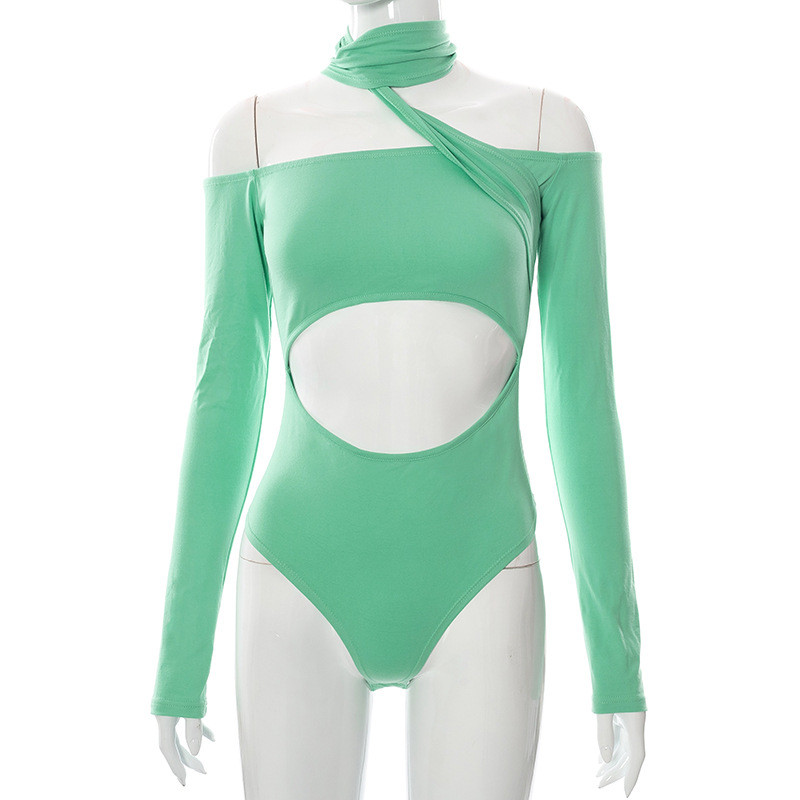 BKLD ținute sexy pentru femei, toamna 2021, noua culoare solidă, ocazional, cu umeri înclinați, top cu mânecă lungă, body negru