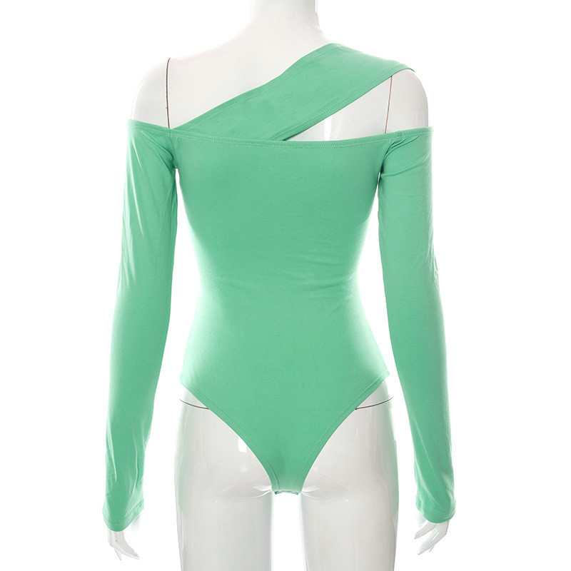 BKLD ținute sexy pentru femei, toamna 2021, noua culoare solidă, ocazional, cu umeri înclinați, top cu mânecă lungă, body negru