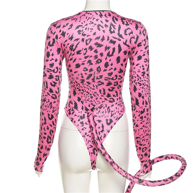 BKLD 2021, iarna noi, body sexy cu mânecă lungă pentru femei, la modă, cu decolteu în V, cu șireturi, scobit, subțire, imprimat, body dintr-o bucată