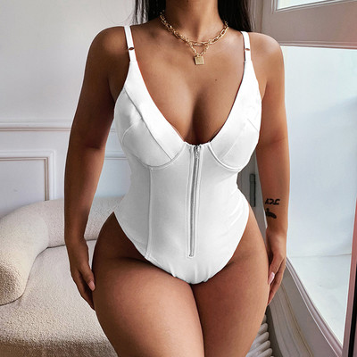 BKLD vienspalviai seksualūs kostiumai moterims pavasario ir vasaros Naujas juodas Bodysuit Deep V užtrauktuku be rankovių Bodycon White Bodysuit