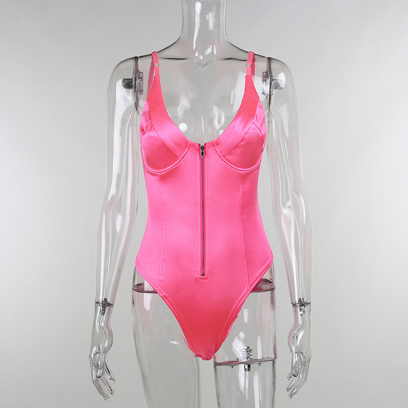 BKLD Tinute sexy de culoare solidă pentru femeie, primăvară și vară, body negru nou, cu fermoar în V adânc, body alb, fără mâneci