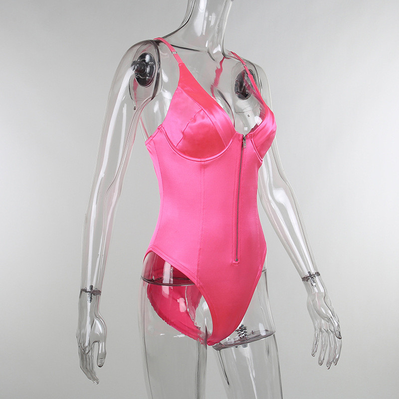 BKLD Tinute sexy de culoare solidă pentru femeie, primăvară și vară, body negru nou, cu fermoar în V adânc, body alb, fără mâneci