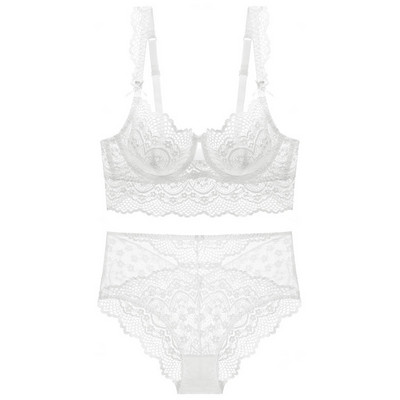 Set de lenjerie intima pentru femei franțuzești Lenjerie sexy Sutien Push Up Set sutien din dantelă ultra-subțire Chiloți transparenti sexy pentru seturi de bralette