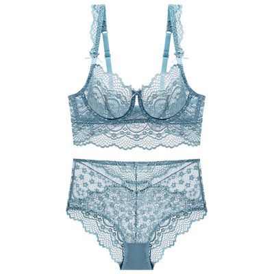 Set de lenjerie intima pentru femei franțuzești Lenjerie sexy Sutien Push Up Set sutien din dantelă ultra-subțire Chiloți transparenti sexy pentru seturi de bralette