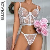 Ellolace Γυναικεία ωραία εσώρουχα Σέξι εσώρουχα Σώμα Πολυτελής δαντέλα κοστούμι οικείο See Through σουτιέν Σετ Γυναίκα 2 Τεμάχια