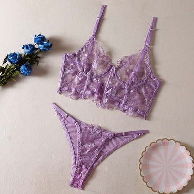 Ellolace Γυναικεία ωραία εσώρουχα Σέξι εσώρουχα Σώμα Πολυτελής δαντέλα κοστούμι οικείο See Through σουτιέν Σετ Γυναίκα 2 Τεμάχια