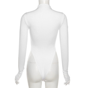 BKLD 2021 Ново есенно дамско облекло Модно бяло горнище с кръгло деколте с дълъг ръкав Секси прозрачно тънко едноцветно мрежесто боди