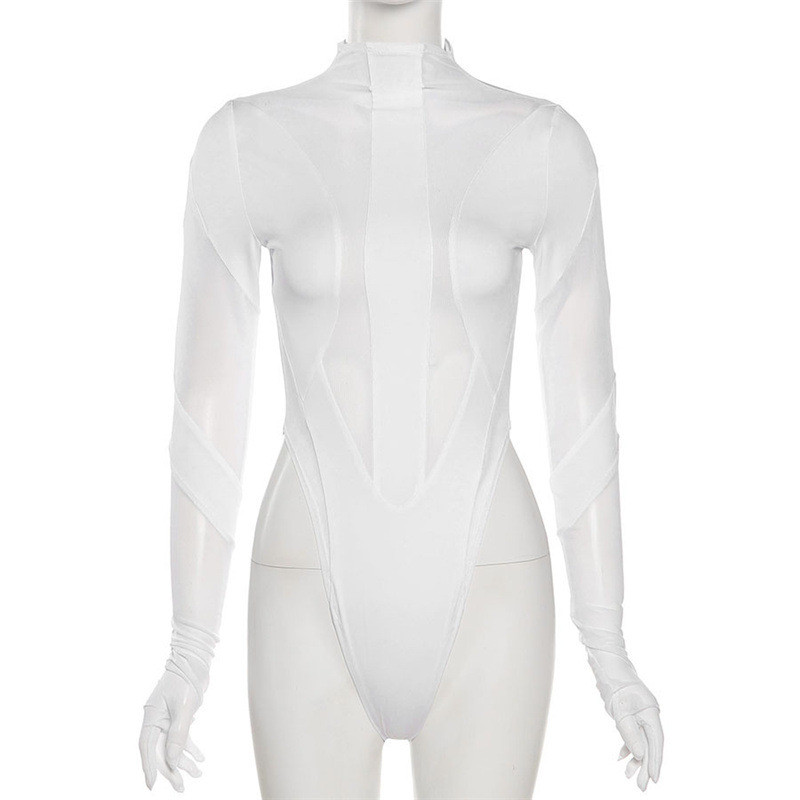 BKLD 2021, toamnă nouă, îmbrăcăminte pentru femei, la modă, cu gât rotund, top alb cu mânecă lungă, sexy, transparent, subțire, culoare solidă, body din plasă