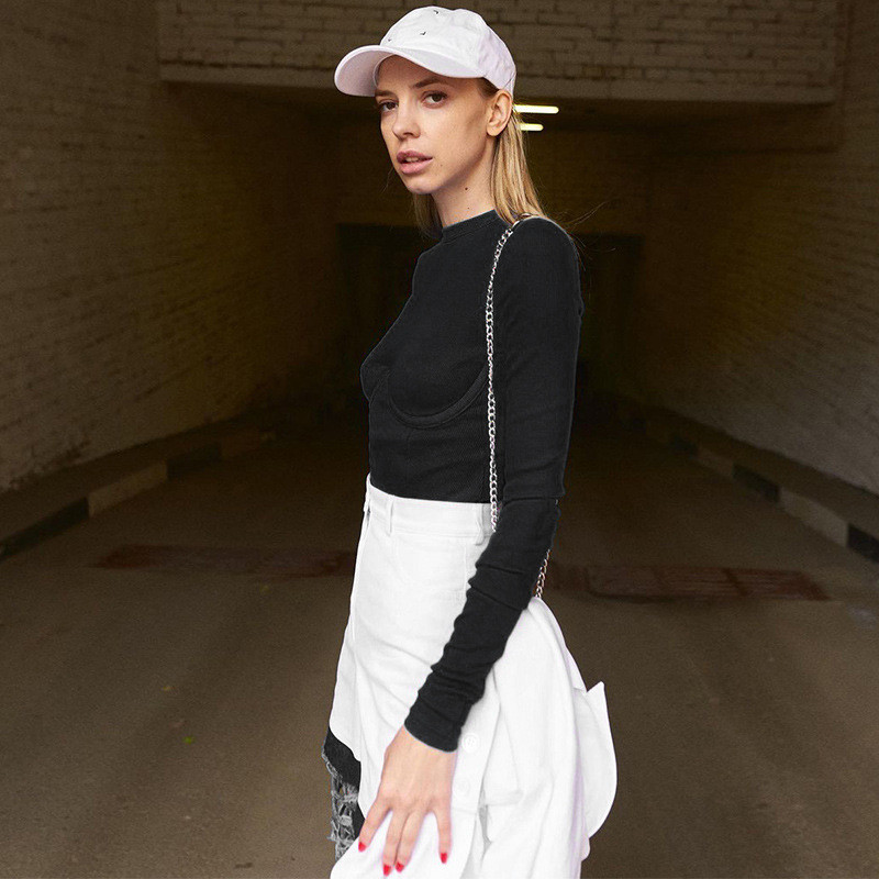 BKLD Ümarkaelusega kootud top naisterõivad, sügis, uus ühevärviline pikkade varrukatega seksikas Bodycon must body, peo klubirõivad