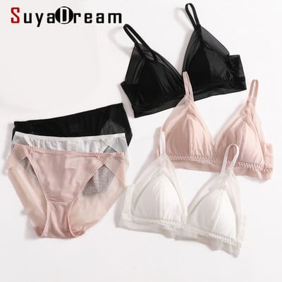 Set sutien SUYADREAM 2022 100% mătase reală și dantelă fără sârmă Sutiene și chiloți confortabili Căptușeală subțire Lenjerie intima sănătoasă