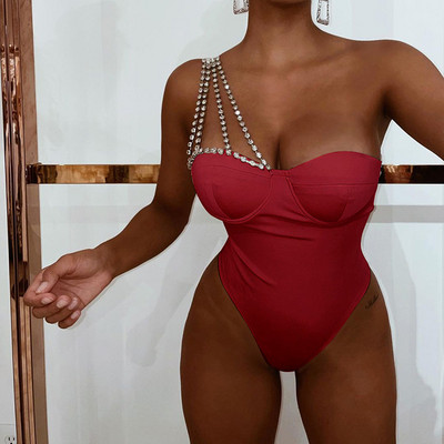 BKLD seksikad naisterõivad, 2022. aasta suvi, uued ebaregulaarsed ühe õla teemantidega spagetirihmad ühes tükis Body topid ühevärvilised