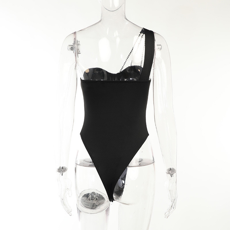 BKLD seksikad naisterõivad, 2022. aasta suvi, uued ebaregulaarsed ühe õla teemantidega spagetirihmad ühes tükis Body topid ühevärvilised