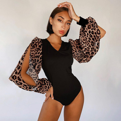 BKLD Vintage primăvară/vară 2021, nou cu decolteu în V, cu mâneci cu imprimeu leopard, patchwork, sexy, subțiri, haine pentru femei la modă