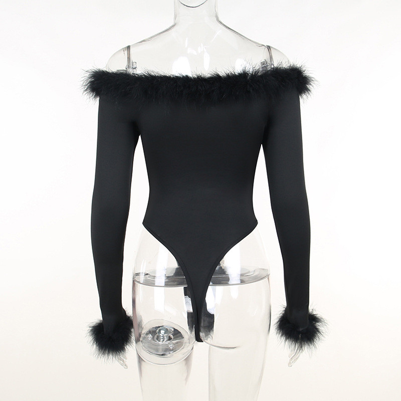 BKLD Sexy subțire pene mozaic cu umeri negru Body cu mâneci lungi Top femei 2022 iarna nou sosire haine pentru femei
