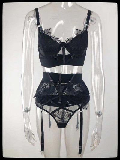 MIRABELLE Luxury εσώρουχα Push Up Σουτιέν Γυναικεία εσώρουχα Δαντέλα Επίδεσμος Εξωτικό Σετ 3 τεμαχίων Ερωτικά κοστούμια Κοντά κιτ περιποίησης δέρματος