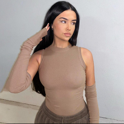 BKLD Nouă primăvară, subțire, sexy, cu decolteu rotund, fără mâneci, ținute dintr-o bucată, body solide, cu mâneci, pentru 2021, salopetă casual pentru femei