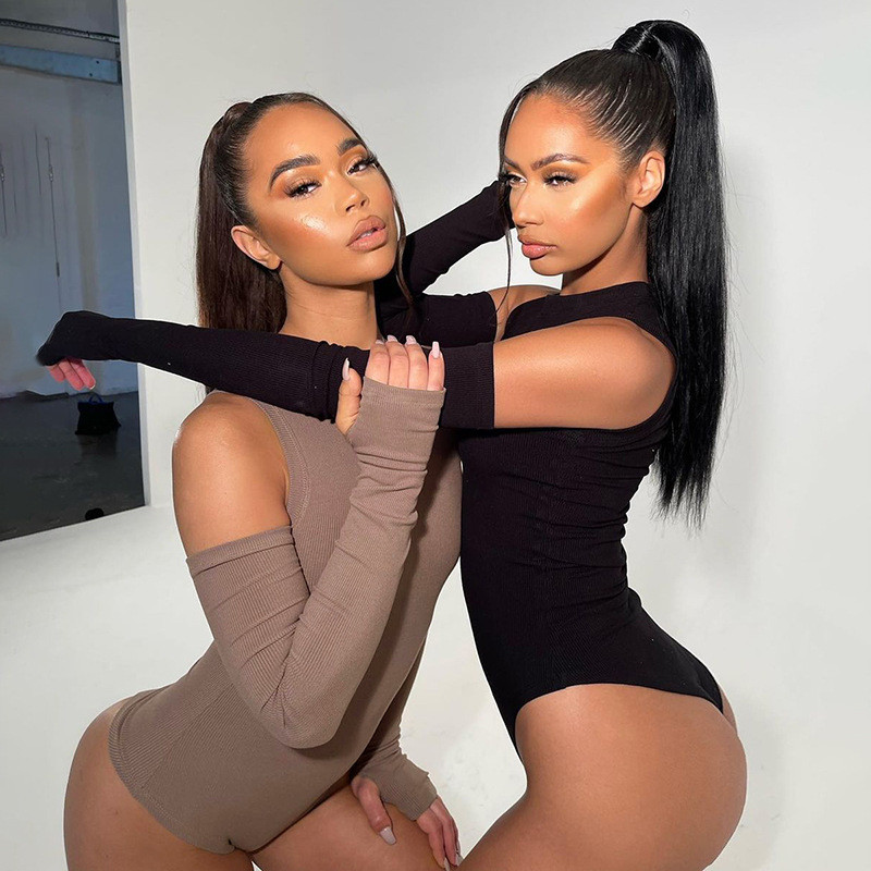 BKLD Nouă primăvară, subțire, sexy, cu decolteu rotund, fără mâneci, ținute dintr-o bucată, body solide, cu mâneci, pentru 2021, salopetă casual pentru femei