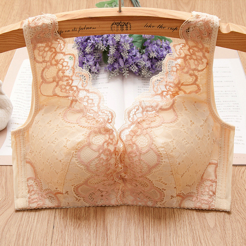 Sanderala Wirefree čipkasti prsluk plus veličina 95D grudnjak s košaricama Deep V Seksi žene Mekano Push Up donje rublje Udobno donje rublje za fitnes Podstavljeno