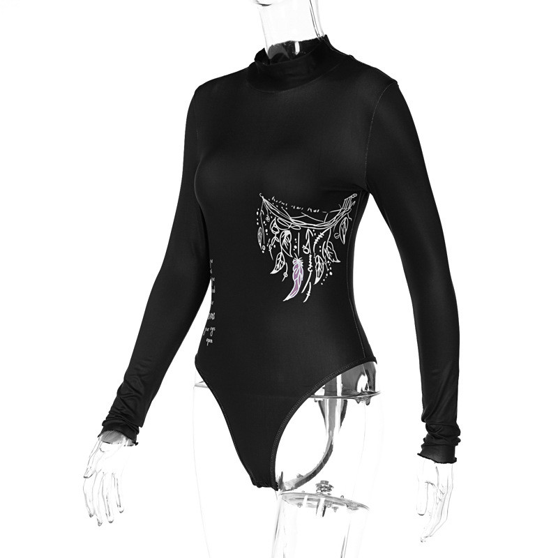 Salopete cu mânecă lungă imprimate BKLD Salopete pentru femei, primăvară 2021, la modă nouă, subțire, neagră, topuri, haine sexy pentru petrecere.