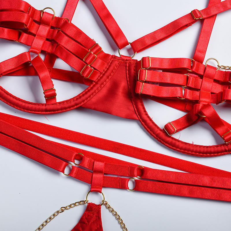 MIRABELLE Lenjerie senzuală Costum sexy Lenjerie  pentru femei Seturi de sutien și chiloți transparenti 5 piese Seturi intime exotice roșii