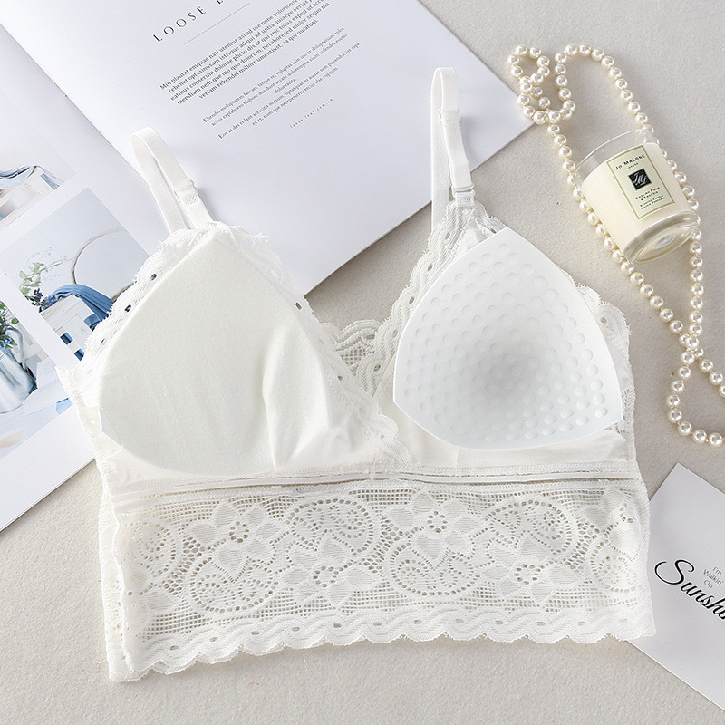 Γυναικείο σουτιέν δαντέλα Ασύρματο σουτιέν Γαλλικό Floral Lace Intimates Deep V Bralette Top Αφαιρούμενα Επιθέματα Cropped Top Εσώρουχα