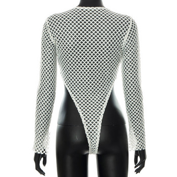 BKLD σέξι ρούχα για γυναίκες άνοιξη 2022 Νέο μονόχρωμο μονόχρωμο, στρογγυλό, στρογγυλό λαιμό, κορμάκι με μακρυμάνικο διχτυωτό κορμάκι See Through