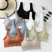 Femei cu nasturi căptușite sexy fără sârmă, respirabil, yoga, fitness, alergare, îmbrăcăminte sport, sutiene, lenjerie de somn