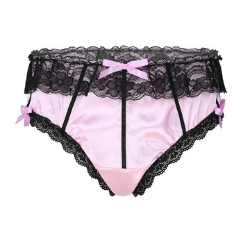 Мъжко бельо Sissy Sexy Lingerie Saten Ruffle Lace Trim Panties Briefs Бельо с ниска талия Bowknot Crossdress Долни гащи