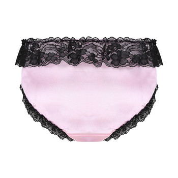 Мъжко бельо Sissy Sexy Lingerie Saten Ruffle Lace Trim Panties Briefs Бельо с ниска талия Bowknot Crossdress Долни гащи