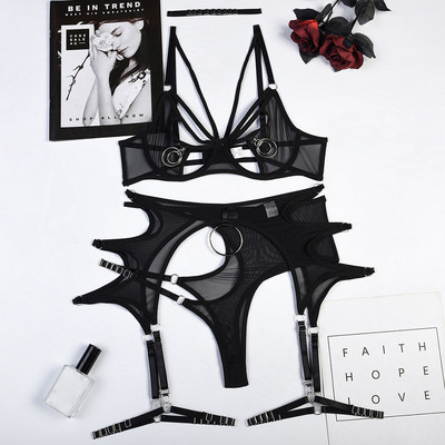 JSY Set seksi grudnjaka i gaćica Donje rublje Žuti prozirni komplet ženskog donjeg rublja Izdubljeni erotski grudnjak Komplet kratkih hlačica Kostim