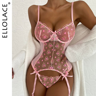 Ellolace Ljubavno donje rublje u obliku srca Fetiš donje rublje koje se vidi Romantični set za Valentinovo Ženski dvodijelni čipkasti intimni