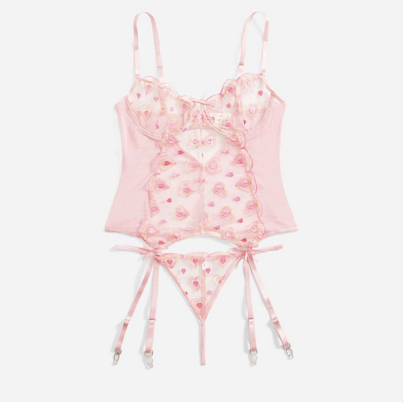 Ellolace Ljubavno donje rublje u obliku srca Fetiš donje rublje koje se vidi Romantični set za Valentinovo Ženski dvodijelni čipkasti intimni