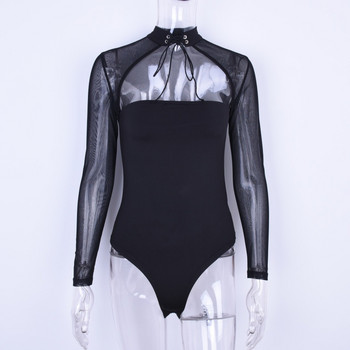 BKLD Черно боди 2021 есенно дамско облекло, ново секси издълбано мрежесто боди с дълъг ръкав, плътен цвят