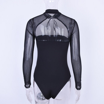 BKLD Черно боди 2021 есенно дамско облекло, ново секси издълбано мрежесто боди с дълъг ръкав, плътен цвят