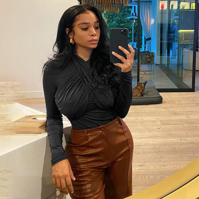 BKLD, toamnă 2021, noua modă, cu gât cu mâneci lungi, subțire, culoare solidă, negru, îmbrăcăminte pentru femei, top sexy, haine de club pentru petreceri