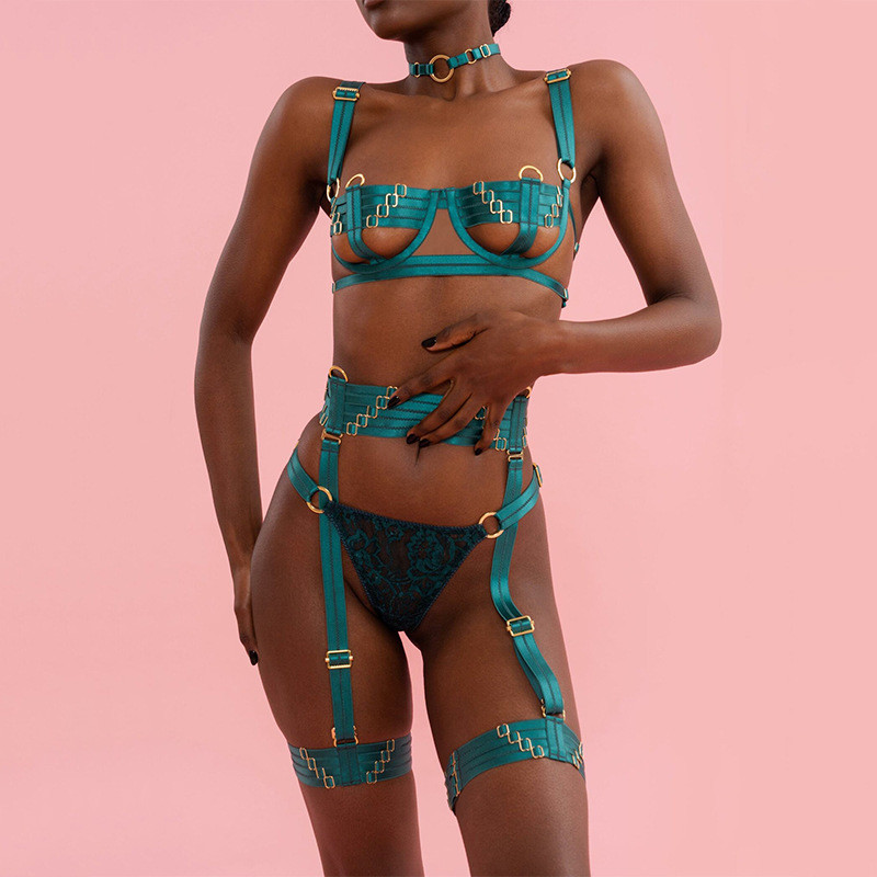 Ellolace Fetish Lenjerie Nake Sutien Deschis Lenjerie de corp Fancy Femei Costum Sexy de Lux Necenzurat Fantasy Bilizna Set Cu Portjartier