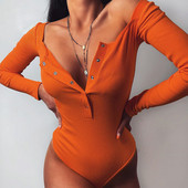 BKLD One Piece Outfits για γυναίκες 2021 Φθινόπωρο Νέο σέξι Bodycon Casual με κουμπιά μακριά μανίκια από τον ώμο Κορυφαίες φόρμες λέσχης
