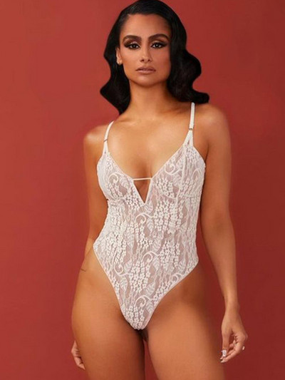 BKLD Body cu bretele spaghetti din dantelă 2021 pentru femei Îmbrăcăminte decoltată din croșetat, fără spate, transparent, Body sexy pentru festival.