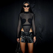 BKLD 2023, primăvară, top din plasă, pentru femei, ținute sexy de club, subțire, la modă, de culoare solidă, cu mânecă lungă, negru, cu gât