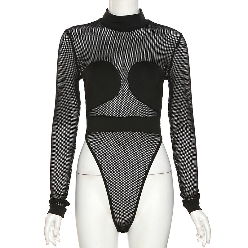 BKLD 2023, primăvară, top din plasă, pentru femei, ținute sexy de club, subțire, la modă, de culoare solidă, cu mânecă lungă, negru, cu gât