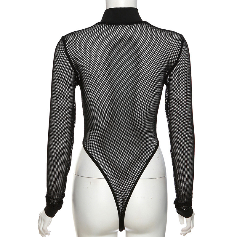 BKLD 2023, primăvară, top din plasă, pentru femei, ținute sexy de club, subțire, la modă, de culoare solidă, cu mânecă lungă, negru, cu gât