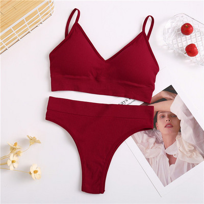 2GB Krūšturu komplekts Sieviešu bezšuvju apakšveļas komplekts FINETOO Sexy Wire Free Bralette Sieviešu apakšveļa Krūšturis Biksīšu komplekts ar augstu vidukli