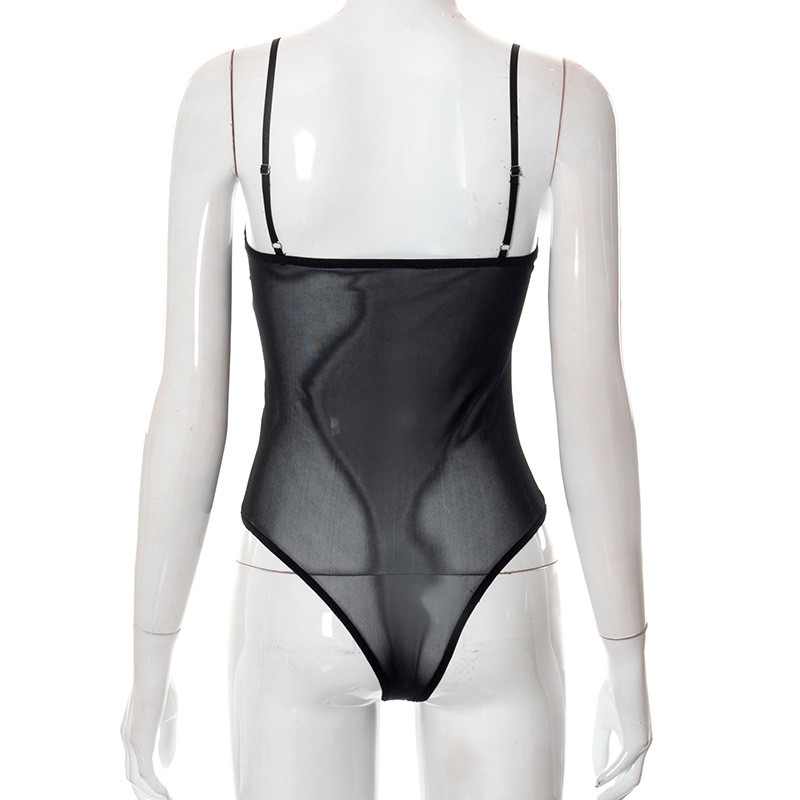 BKLD Seksi majice Ženske 2022 Nummer New Špagetice Bez rukava PU kožni Mrežasti Bodi Jednodijelni Festivalska Odjeća