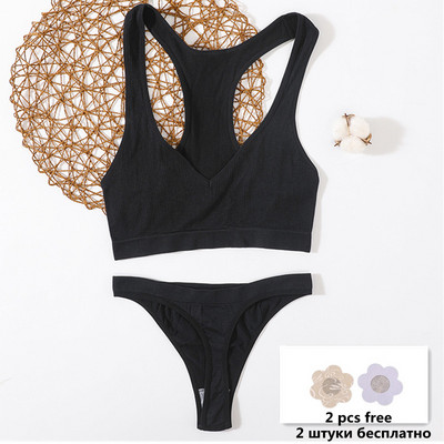 Õmblusteta rinnahoidjakomplekt Naiste aluspesu Naiste pesukomplekt soonikkoes Topid Juhtmevaba rinnahoidja kõrge sääre vöökohaga stringid Mood Tank Crop Top