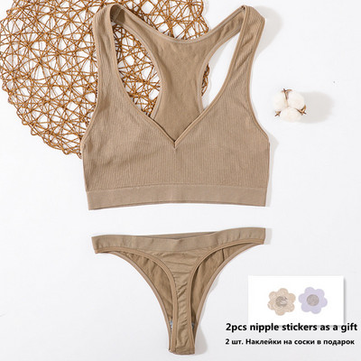 Õmblusteta rinnahoidjakomplekt Naiste aluspesu Naiste pesukomplekt soonikkoes Topid Juhtmevaba rinnahoidja kõrge sääre vöökohaga stringid Mood Tank Crop Top