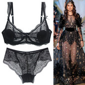 DaiNaFang Νέα σέξι σετ σουτιέν Κέντημα με λουλούδια Εξαιρετικά λεπτό χοντρό εσώρουχο με δαντέλα κάτω από σύρμα Push Up Εσώρουχα ABCD Cup