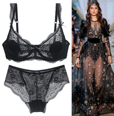 DaiNaFang Νέα σέξι σετ σουτιέν Κέντημα με λουλούδια Εξαιρετικά λεπτό χοντρό εσώρουχο με δαντέλα κάτω από σύρμα Push Up Εσώρουχα ABCD Cup